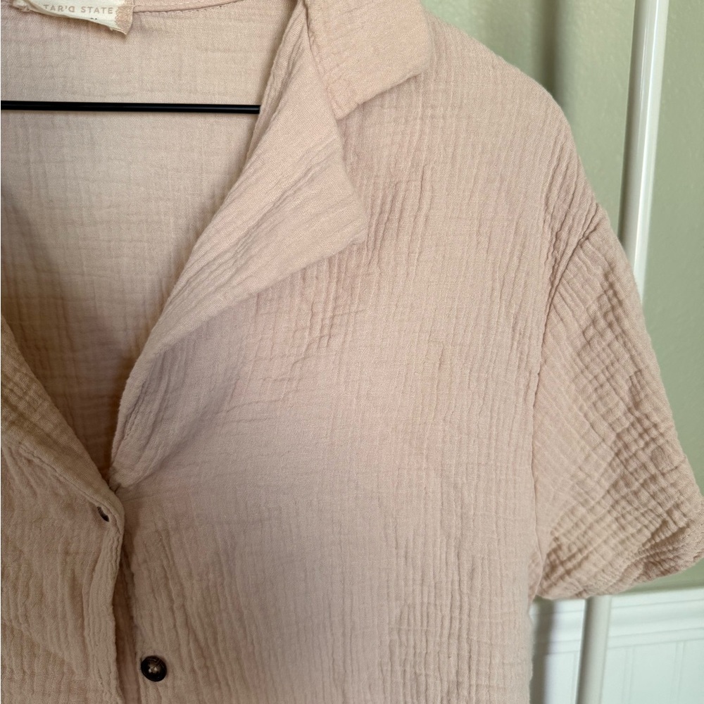 Altar'd State Short Sleeve Button Front Top in Blush Pink - Picture 6 of 7
